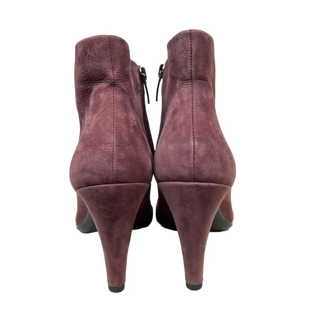 Ecco Shape 75 Sleek Ankle Bootie Suede Zip Up Burgundy‎ Women Size EUR 38